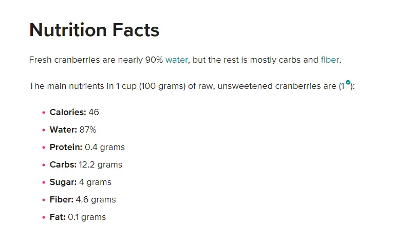 Dried Cranberries nutrition facts / dried cranberries price