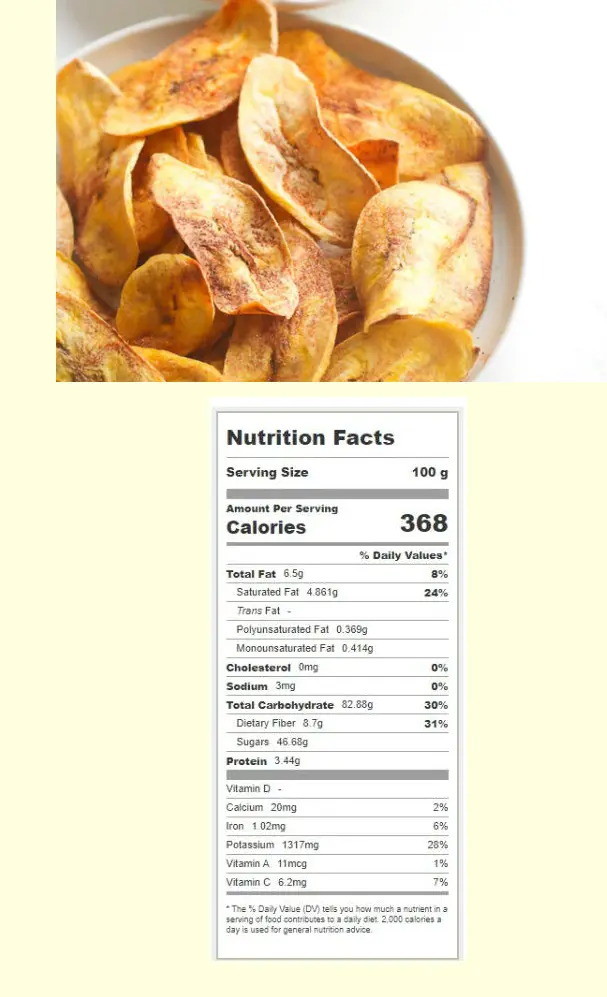 dry banana chips calories and nutritions